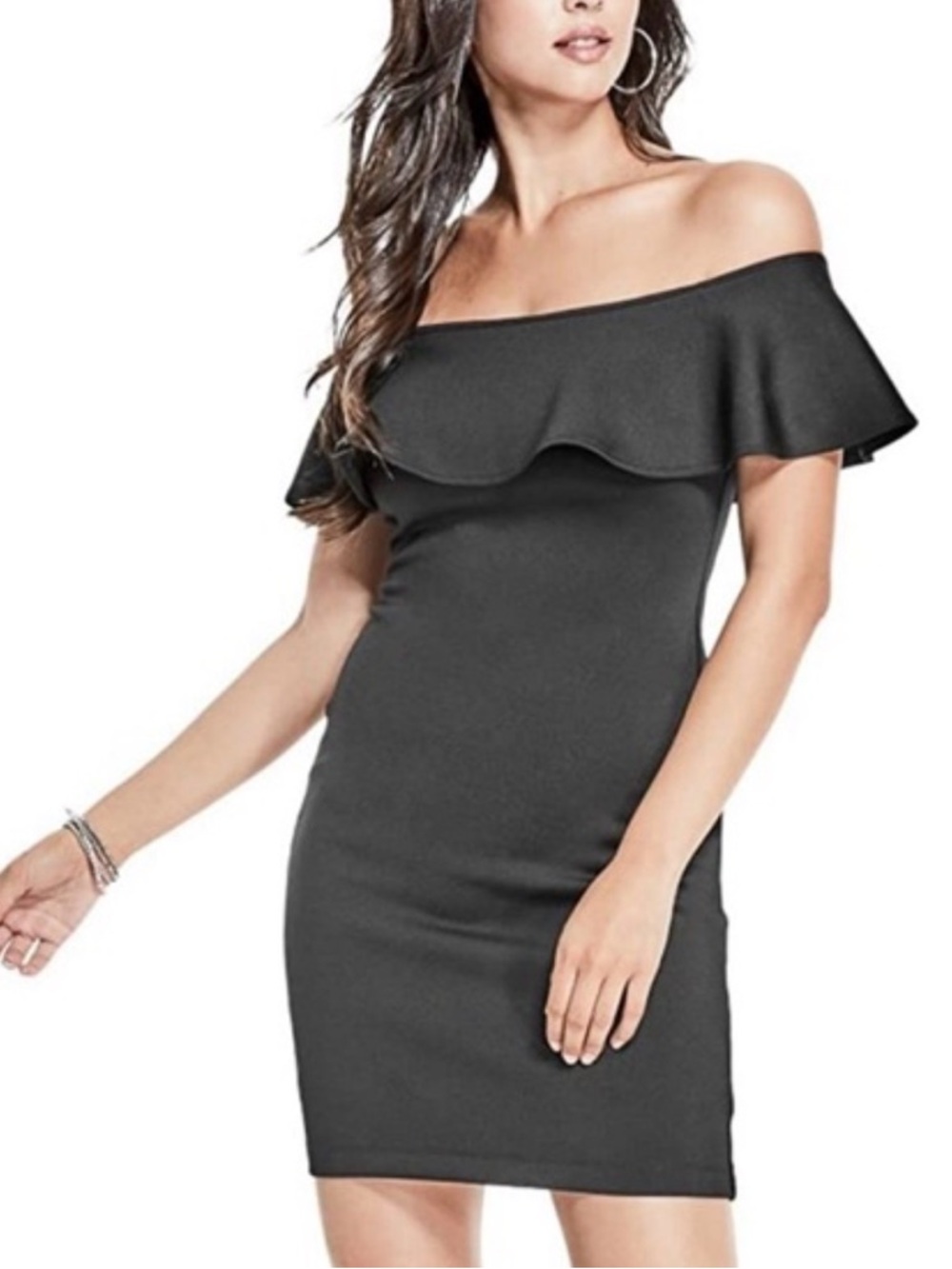 Brat Star Black One-Shoulder Ruffle Bodycon Dress
